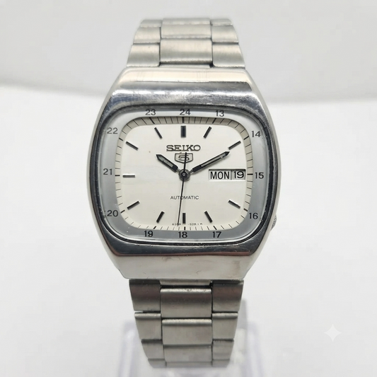 Vintage 1980 Original Seiko 5 Automatic 6309-5100 White face 17 Jewels Day-Date Japanese Men's Wrist Watch OG197