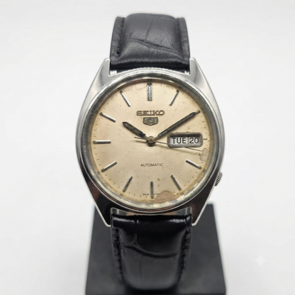 Vintage 1982 Original Seiko 5 Automatic 6309-545A OFF White Face 17 Jewels Day-Date Japanese Men's Wrist Watch VS22