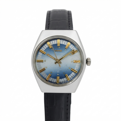 Vintage Original HMT Chirag Hand Winding 17 Jewels Blue Face Black Leather Strap Men's Wrist Watch OG179
