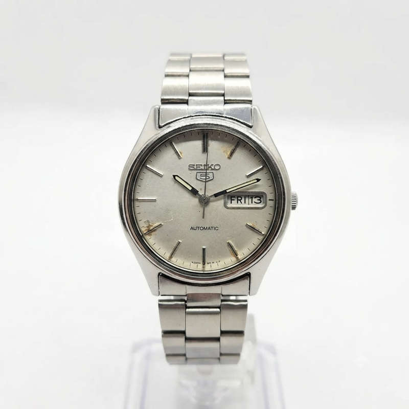 Vintage 1976 Original Seiko 5 Automatic 6309-8920 Silver Face 17 Jewels Day-Date Japanese Men's Wrist Watch SA32