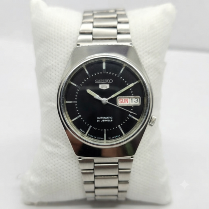 Vintage 1997 Original Seiko 5 Automatic 7s26-7030 Black Face 21 Jewels Day-Date Japanese Men's Wrist Watch SA50