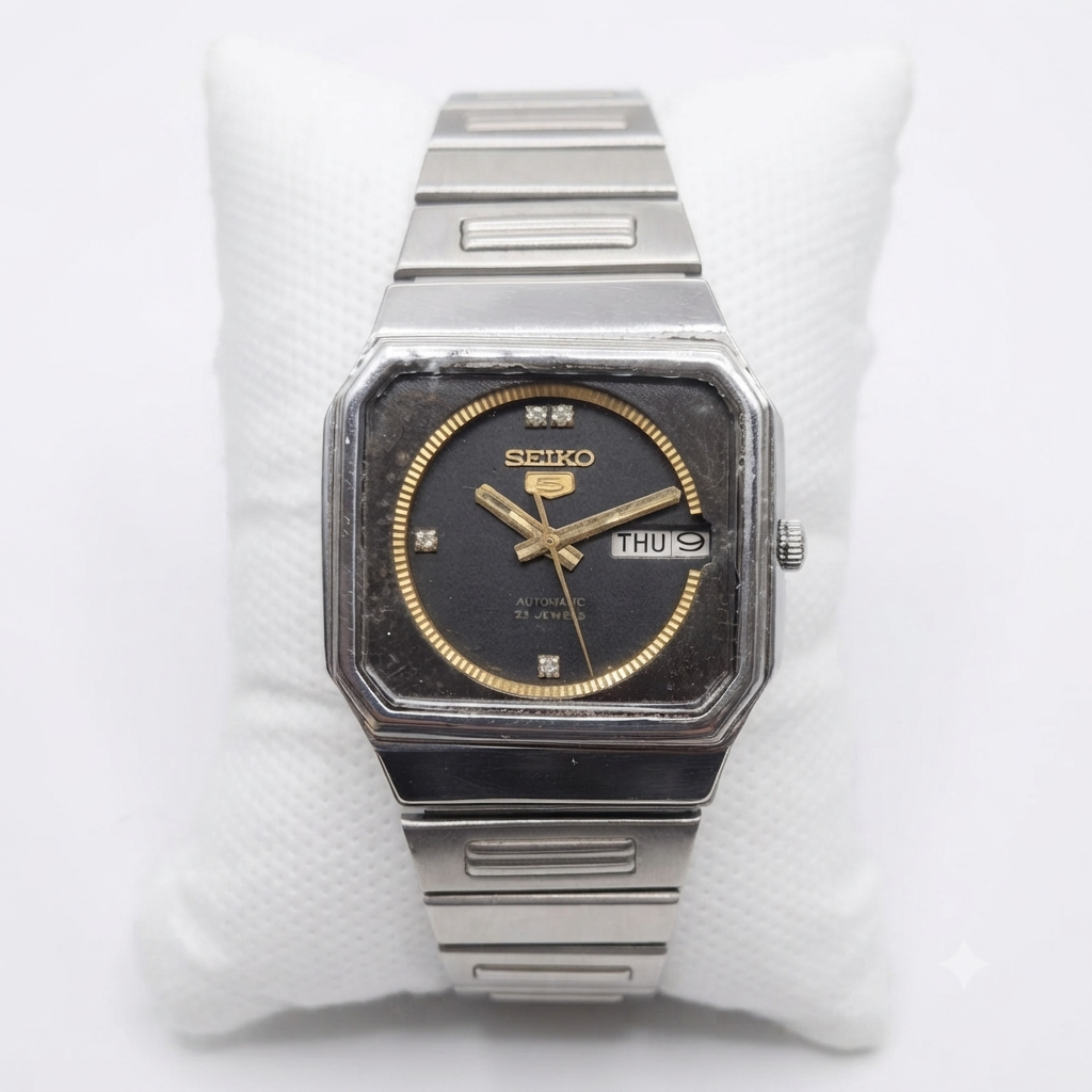 Vintage 1979 Original Seiko 5 Automatic 6319-6020 Black Face 21 Jewels Day-Date Japanese Men's Wrist Watch VS08