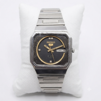 Vintage 1979 Original Seiko 5 Automatic 6319-6020 Black Face 21 Jewels Day-Date Japanese Men's Wrist Watch VS08