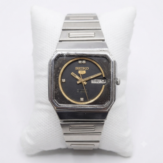 Vintage 1979 Original Seiko 5 Automatic 6319-6020 Black Face 21 Jewels Day-Date Japanese Men's Wrist Watch VS08