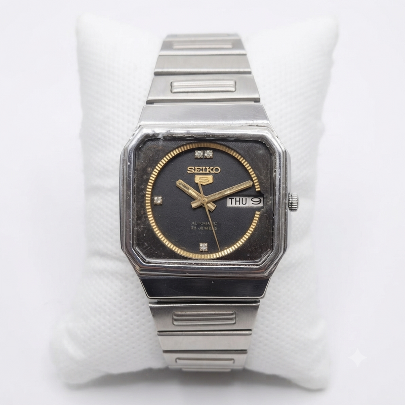 Vintage 1979 Original Seiko 5 Automatic 6319-6020 Black Face 21 Jewels Day-Date Japanese Men's Wrist Watch VS08