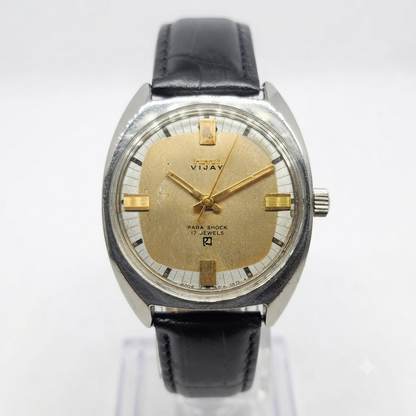 Vintage Original HMT Vijay Hand Winding 17 Jewels Gold Face Men's Wrist Watch HM112