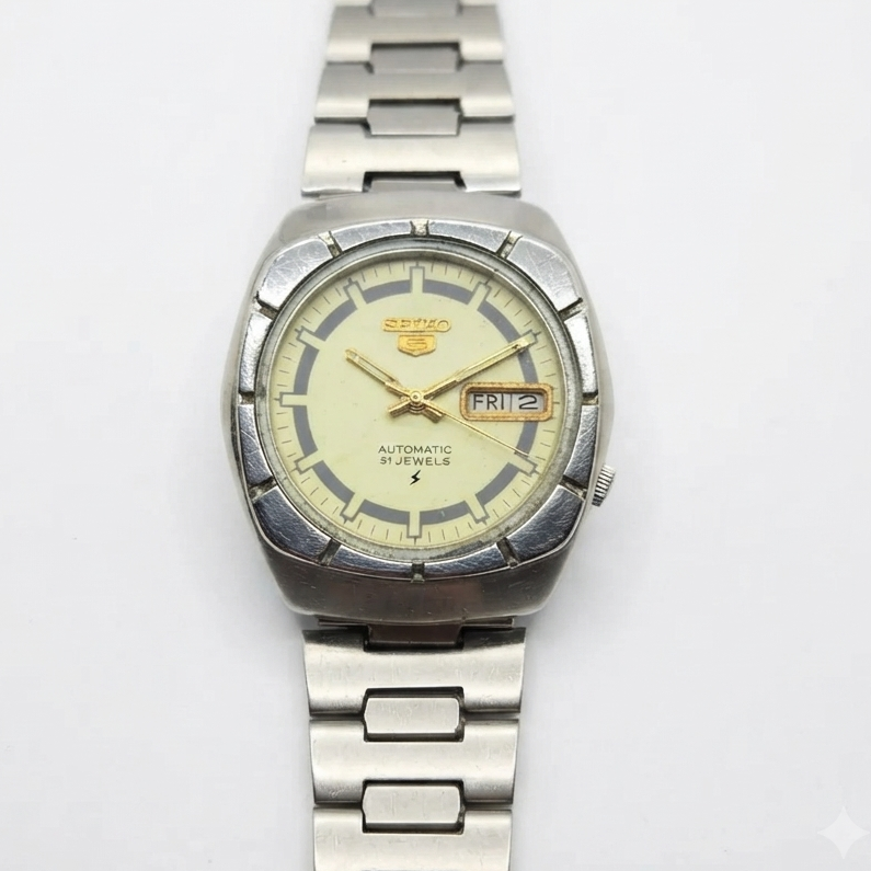 Vintage 1976 Original Seiko 5 Automatic 7009-7370 Green Face 17 Jewels Day-Date Japanese Men's Wrist Watch OG315