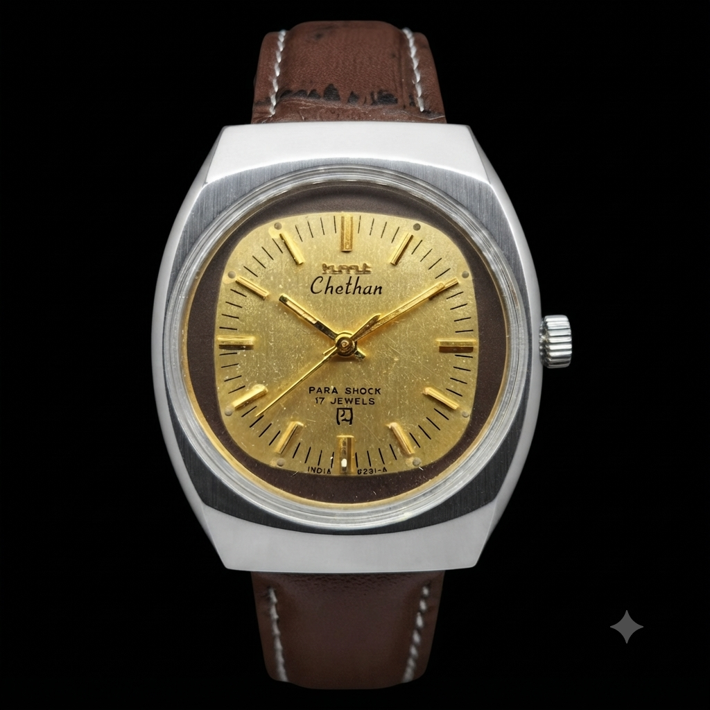 Vintage Original HMT Chethan Hand Winding 17 Jewels Gold Face Men's Wrist Watch HM65