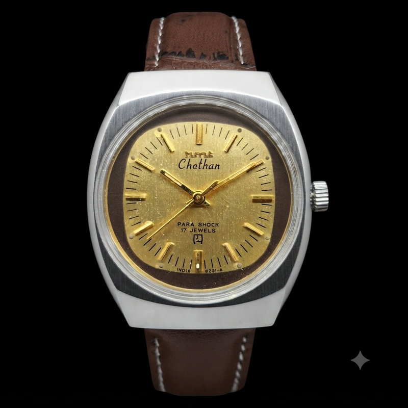 Vintage Original HMT Chethan Hand Winding 17 Jewels Gold Face Men's Wrist Watch HM65