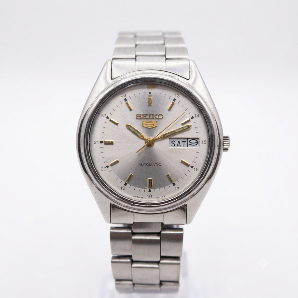 Vintage 1979 Original Seiko 5 Automatic 6309 Silver face 17 Jewels Day-Date Japanese Men's Wrist Watch OG271