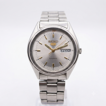 Vintage 1979 Original Seiko 5 Automatic 6309 Silver face 17 Jewels Day-Date Japanese Men's Wrist Watch OG271