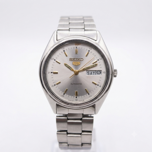 Vintage 1979 Original Seiko 5 Automatic 6309 Silver face 17 Jewels Day-Date Japanese Men's Wrist Watch OG271