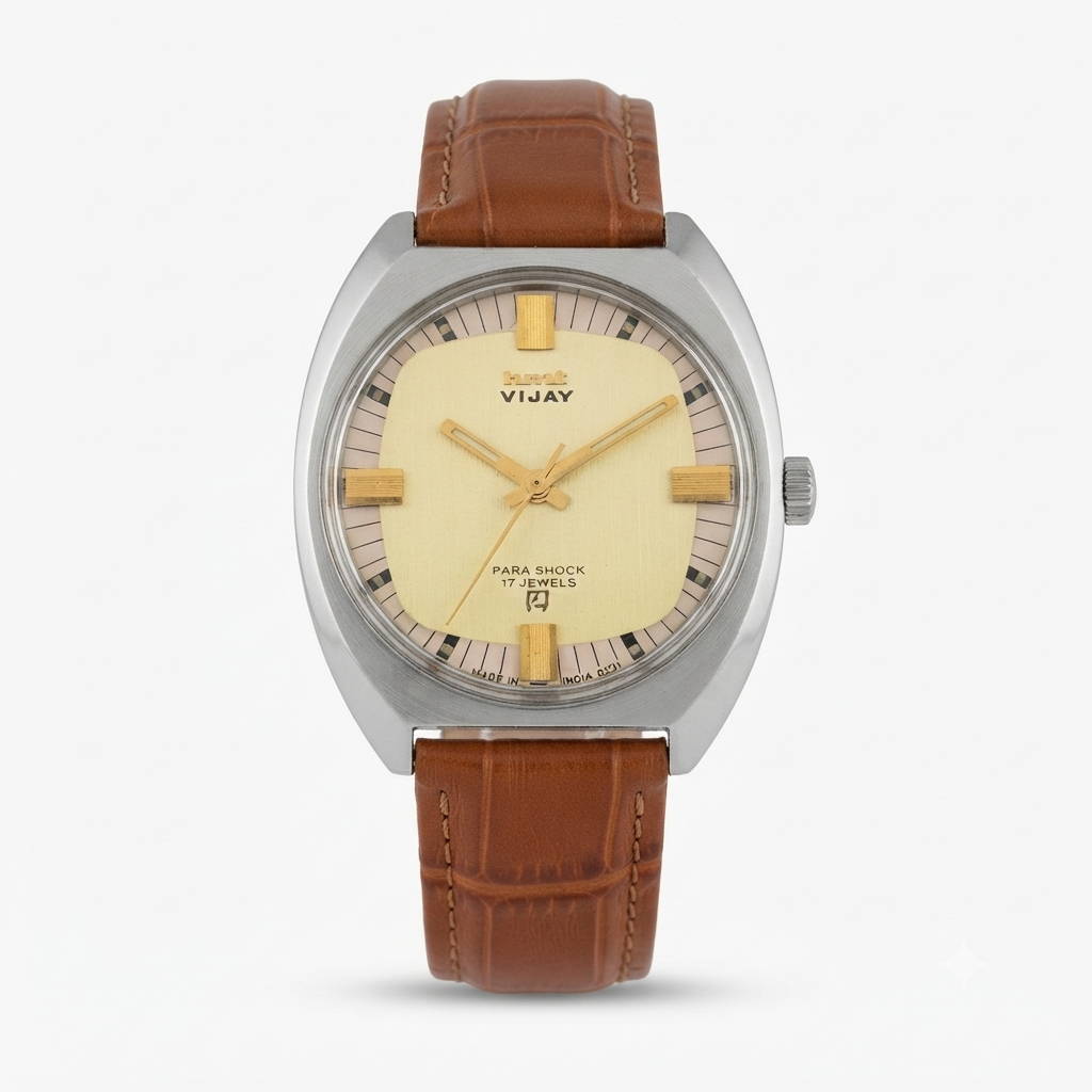 Vintage Original HMT Vijay Hand Winding 17 Jewels Gold Face Men's Wrist Watch HM145
