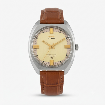 Vintage Original HMT Vijay Hand Winding 17 Jewels Gold Face Men's Wrist Watch HM145
