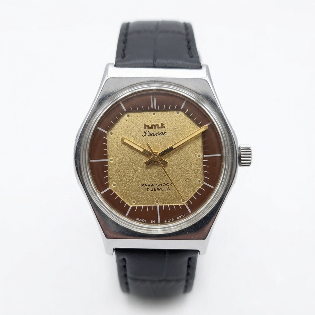 Vintage Original HMT Deepak Hand Winding 17 Jewels Gold Face Men's Wrist Watch HM136
