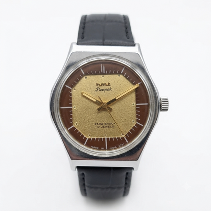 Vintage Original HMT Deepak Hand Winding 17 Jewels Gold Face Men's Wrist Watch HM136
