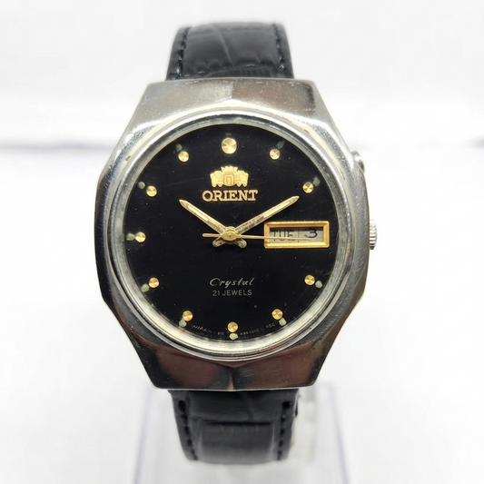 Vintage Original Orient 46941 Automatic 21 Jewels Black Face Day-Date Men's Wrist Watch OR18