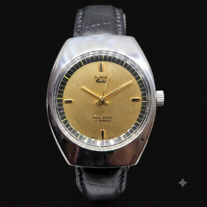 Vintage Original HMT Rohit Hand Winding 17 Jewels Gold Face Men's Wrist Watch HM50