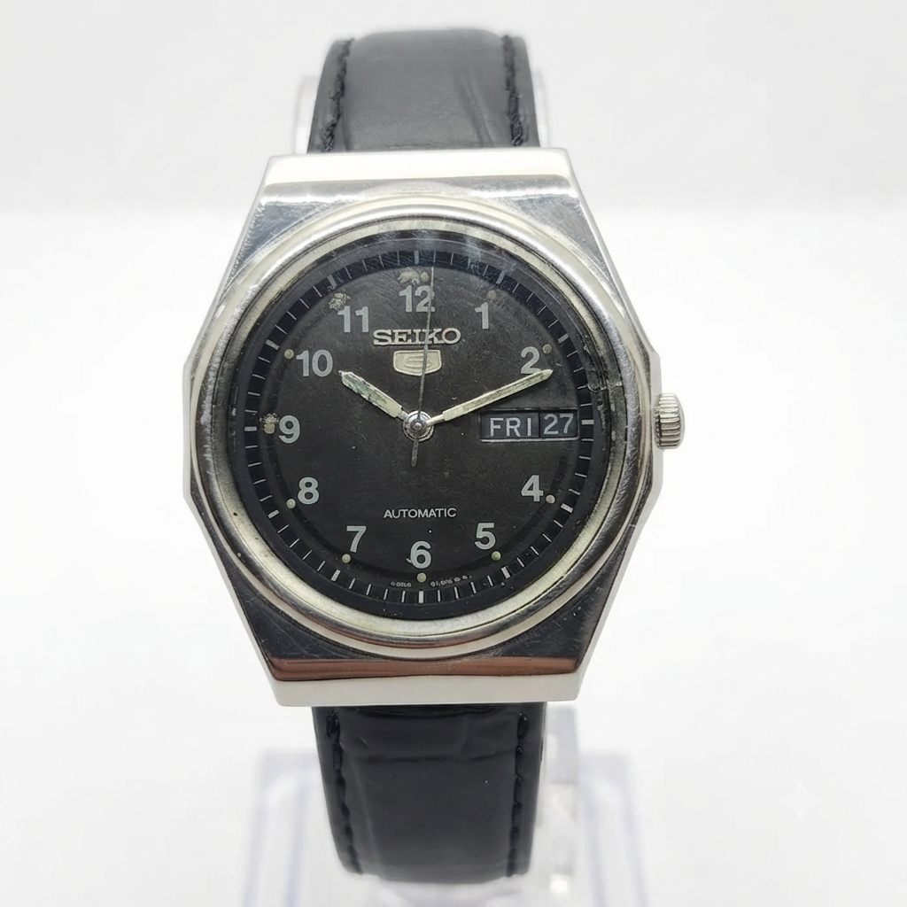 Vintage 1984 Original Seiko 5 Automatic 6309-8820 Black face 17 Jewels Day-Date Japanese Men's Wrist Watch OG264
