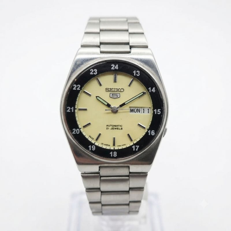 Vintage 1980 Original Seiko 5 Automatic 7s26-3160 Lume face 21 Jewels Day-Date Japanese Men's Wrist Watch OG116