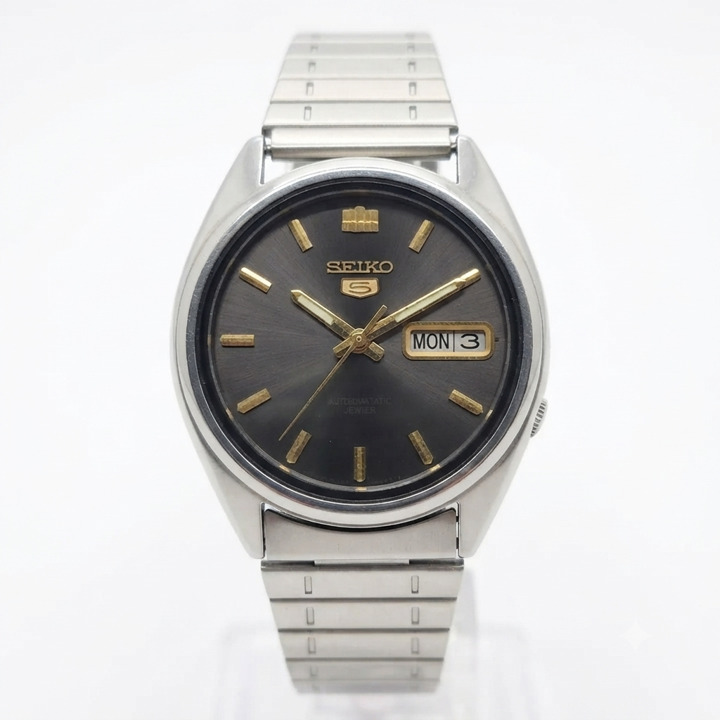 Vintage 1980 Original Seiko 5 Automatic 7009-8740 Black face 17 Jewels Day-Date Japanese Men's Wrist Watch OG139
