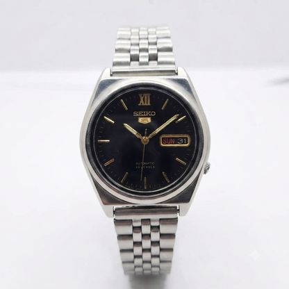 Vintage 2003 Original Seiko 5 Automatic 7s26-3040 Black face 21 Jewels Day-Date Japanese Men's Wrist Watch OG224