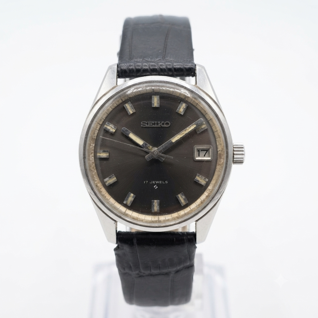 Vintage 1970 Original Seiko 5 Automatic 6602-7040 Black Face 17 Jewels Date Japanese Men's Wrist Watch VS72