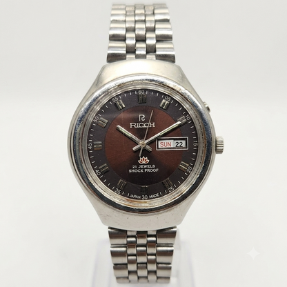 Vintage Ricoh R31 Brown Face Automatic 21 Jewels Jubliee Bracelet Men's Wrist Watch R34
