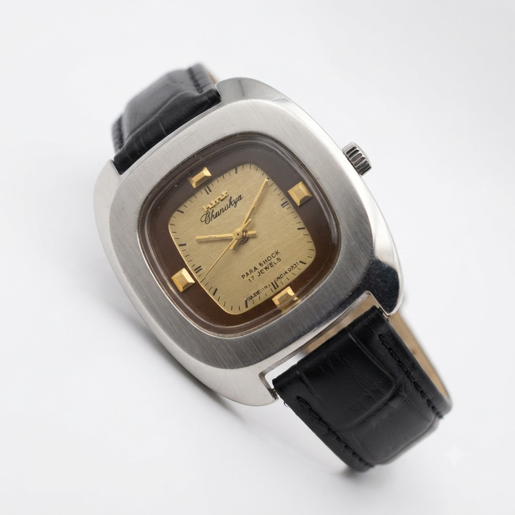 Vintage Original HMT Chanakya Hand Winding 17 Jewels Gold Face Men's Wrist Watch HM153