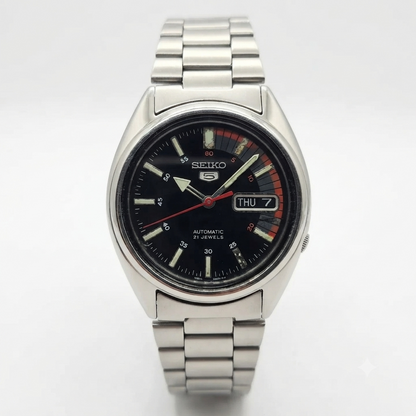 Vintage 1981 Original Seiko 5 Automatic 7S26 Black Face 17 Jewels Day-Date Japanese Men's Wrist Watch OG220