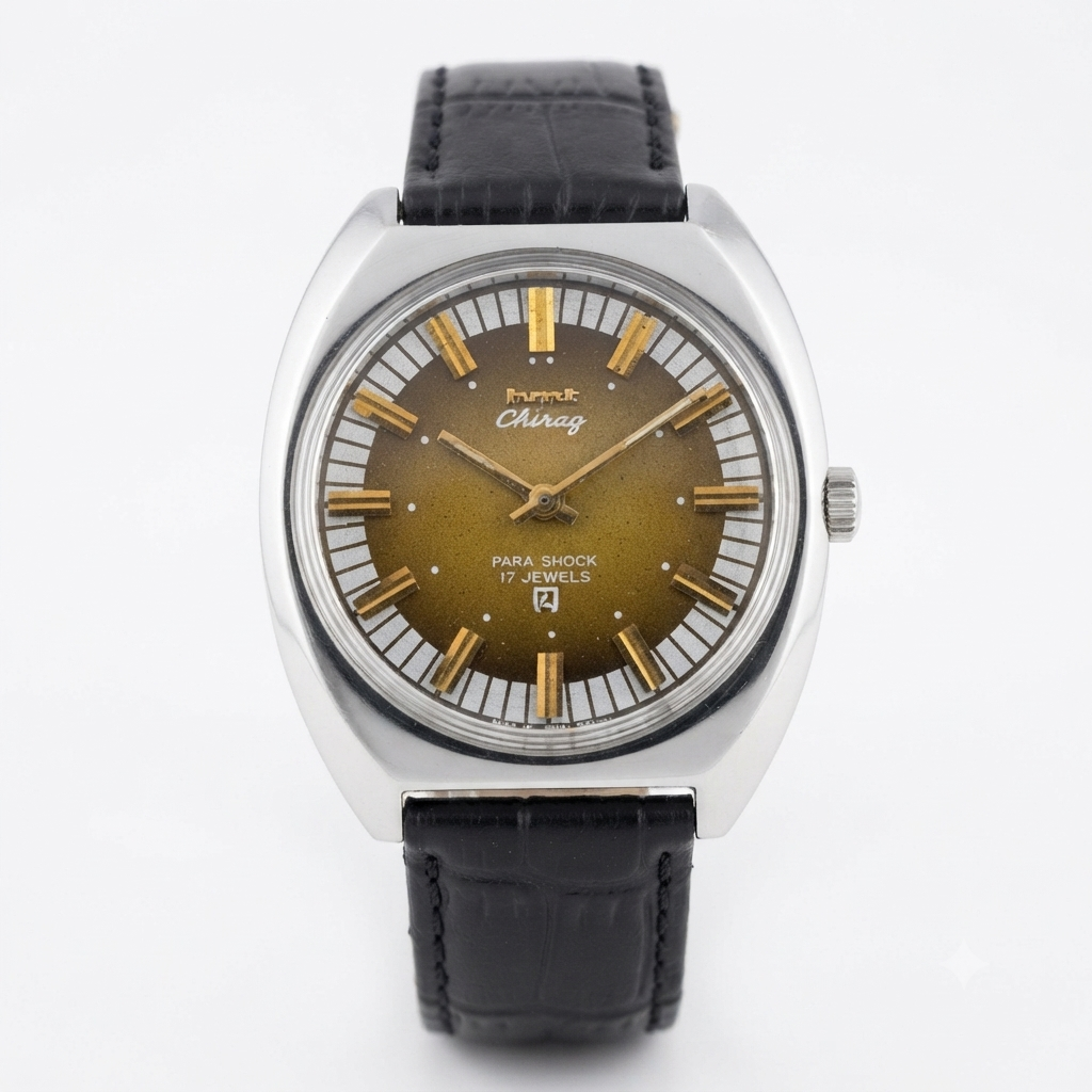 Vintage Original HMT Chirag Hand Winding 17 Jewels Brown Face Men's Wrist Watch HM155
