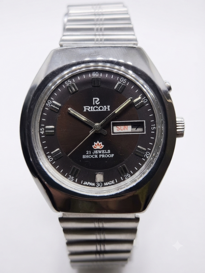 Vintage Ricoh R31 Automatic Brown Face New Bracelet 21 Jewels Day-Date Men's Wrist Watch AS39