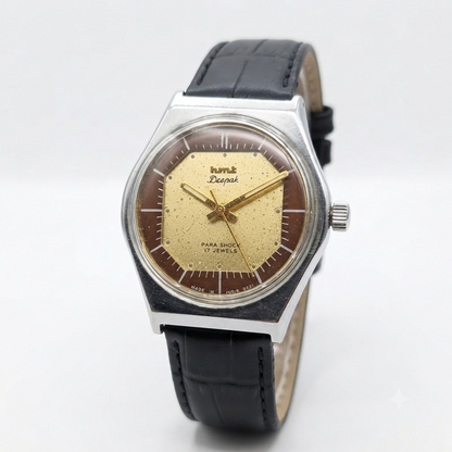 Vintage Original HMT Deepak Hand Winding 17 Jewels Gold Face Men's Wrist Watch HM136