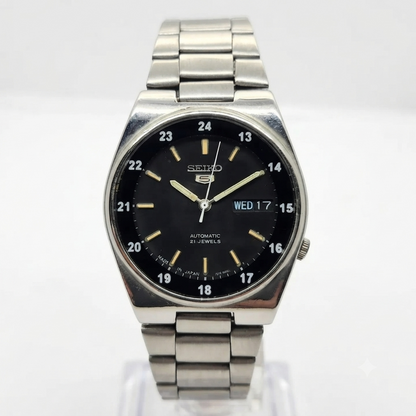 Vintage 1975 Original Seiko 5 Automatic 7019-8231 Black face 21 Jewels Day-Date Japanese Men's Wrist Watch OG279