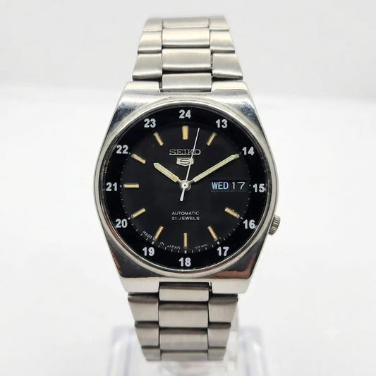 Vintage 1975 Original Seiko 5 Automatic 7019-8231 Black face 21 Jewels Day-Date Japanese Men's Wrist Watch OG279
