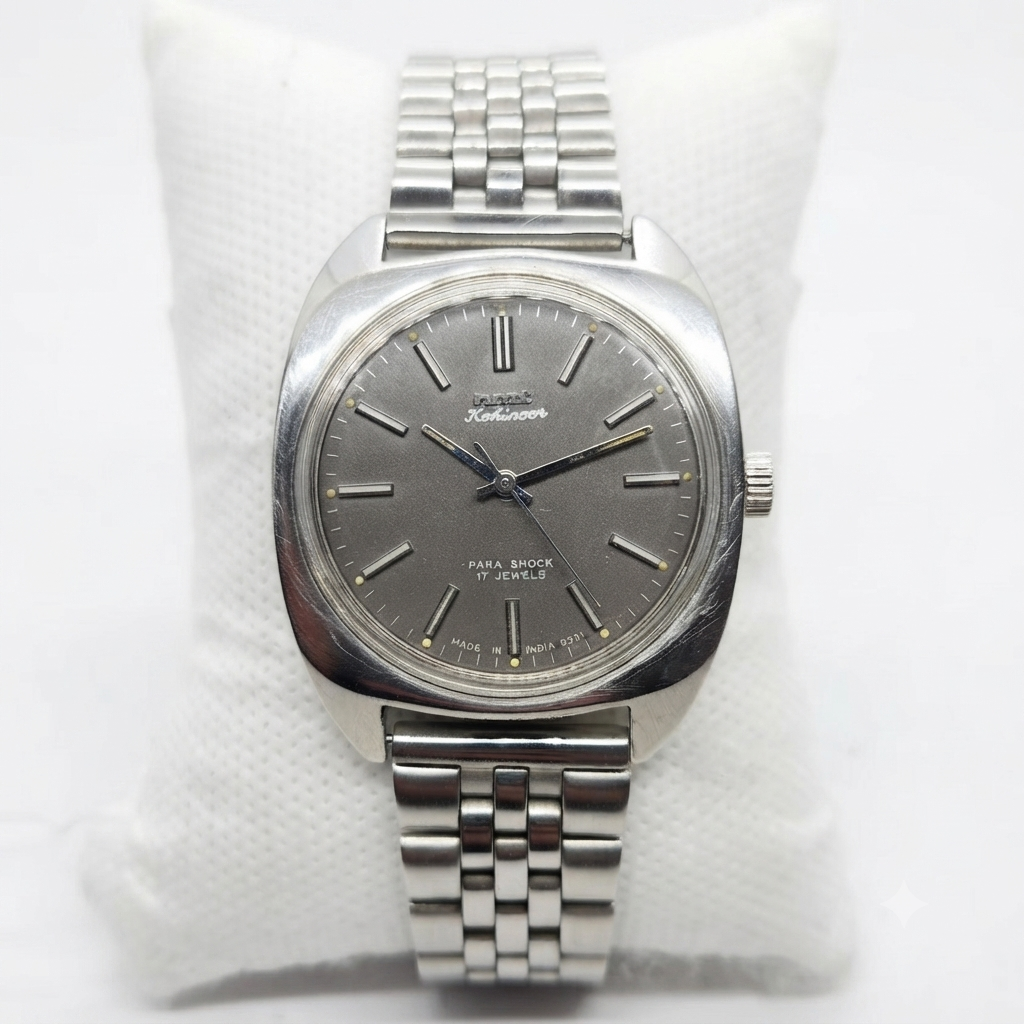 Vintage Original HMT Kohinoor Hand Winding 17 Jewels Grey Face Men's Wrist Watch HM42
