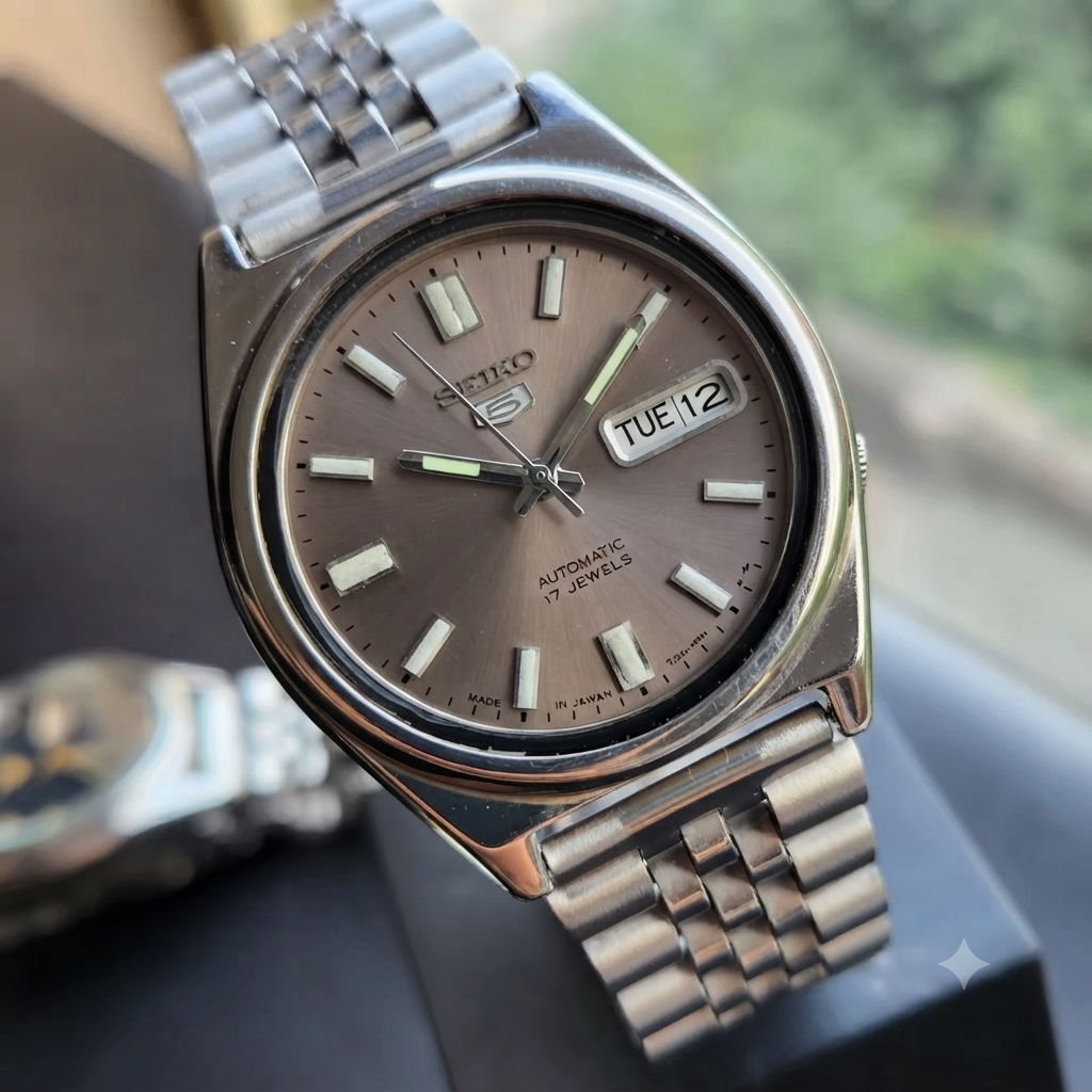Vintage 1976 Original Seiko 5 Automatic 7009-3070 Silver Face 17 Jewels Day-Date Japanese Men's Wrist Watch SK11