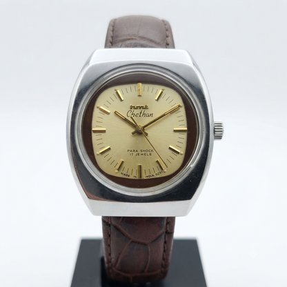 Vintage Original HMT Chethan Hand Winding 17 Jewels Gold Face Men's Wrist Watch HM151