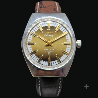 Vintage Original HMT Chirag Hand Winding 17 Jewels Brown Face Men's Wrist Watch HM59
