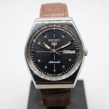 Vintage 1980 Original Seiko 5 Automatic 6309 Repainted Black Face 17 Jewels Day-Date Japanese Men's Wrist Watch VS32