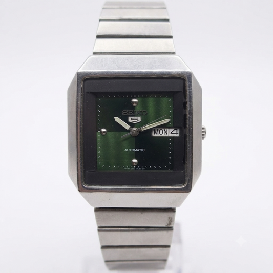 Vintage 1980 Original Seiko 5 Automatic 6309-510A Green face 17 Jewels Day-Date Japanese Men's Wrist Watch OG196