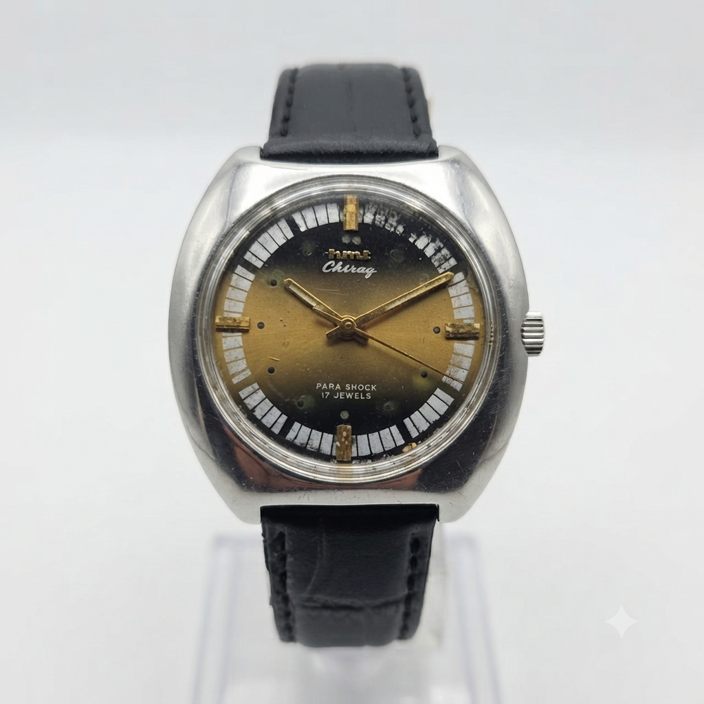 Vintage Original HMT Chirag Hand Winding 17 Jewels Gold Face Men's Wrist Watch HM90