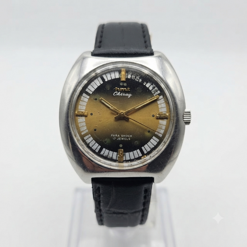 Vintage Original HMT Chirag Hand Winding 17 Jewels Gold Face Men's Wrist Watch HM90