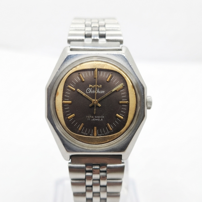 Vintage Original HMT Chethan Hand Winding 17 Jewels Brown Face Jubilee Bracelet Men's Wrist Watch OG210