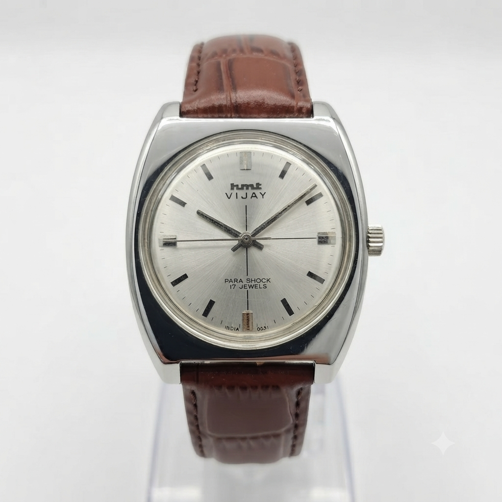 Vintage Original HMT Vijay Hand Winding 17 Jewels Silver Face Men's Wrist Watch HM109