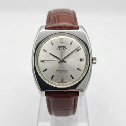 Vintage Original HMT Vijay Hand Winding 17 Jewels Silver Face Men's Wrist Watch HM109