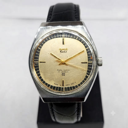 Vintage Original HMT Rohit Hand Winding 17 Jewels Gold Face Men's Wrist Watch HM124