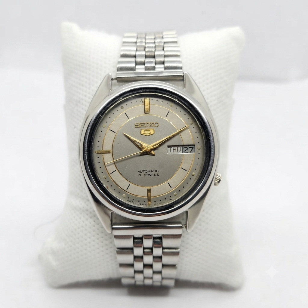 Vintage 1982 Original Seiko 5 Automatic 7009-3131 Grey Face 17 Jewels Day-Date Japanese Men's Wrist Watch SA40