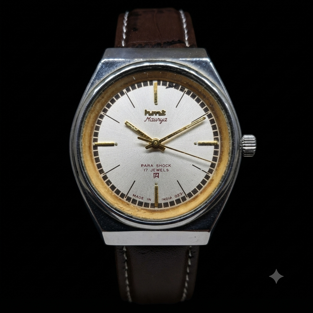 Vintage Original HMT Maurya Hand Winding 17 Jewels Silver Face Men's Wrist Watch HM58