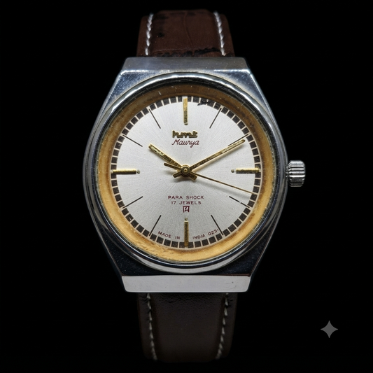 Vintage Original HMT Maurya Hand Winding 17 Jewels Silver Face Men's Wrist Watch HM58